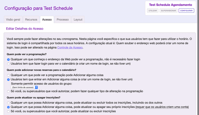 Configurações de Acesso