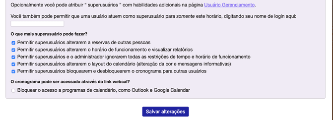 Configurações de acesso a Superusuários