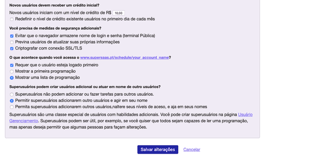 Outras Configurações de Registro/Autorização