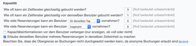 Einschränkungen pro Zeitfenster