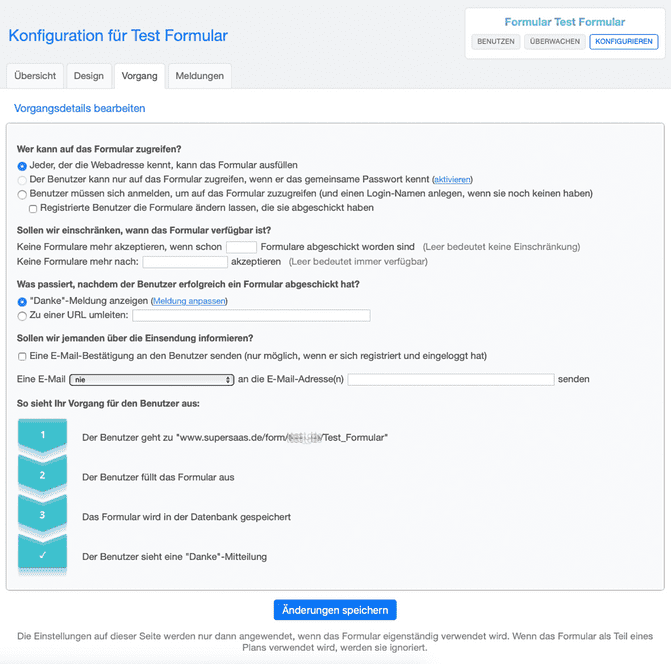 Formularvorgang einstellen