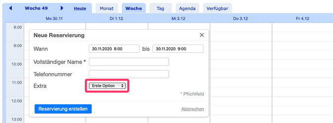 Tipp Drop-down-Menü in online Termin Auswahl 3