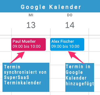SuperSaaS Terminplan synchronisieren mit Google Kalender und Buchungen in einem externen Kalender zeigen