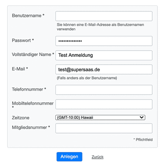 Zeitzonenauswahl