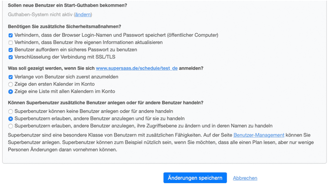 Andere Einstellungen der Anmeldung/Genehmigung