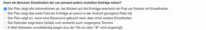 Sichtbarkeit eines Buchungsdetails und wie andere Benutzer Informationen von Buchungen sehen
