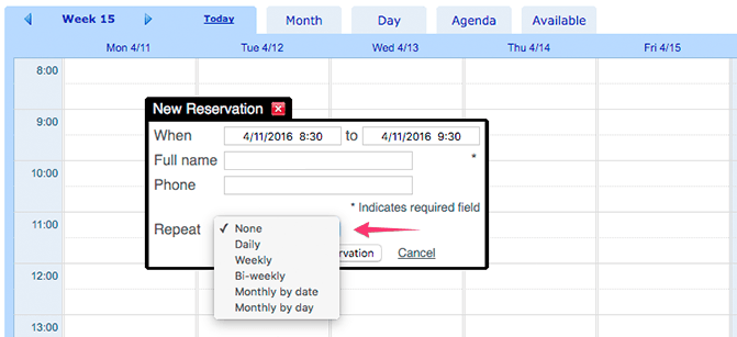 Gentagende booking 2