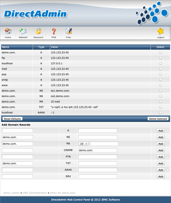 DirectAdmin captura de pantalla