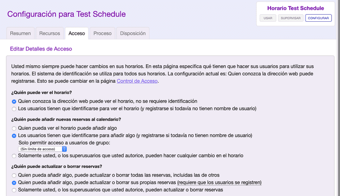 Configuración de acceso