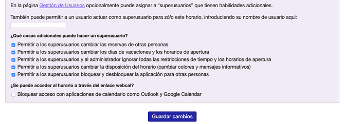 Ajustes de acceso de superusuarios