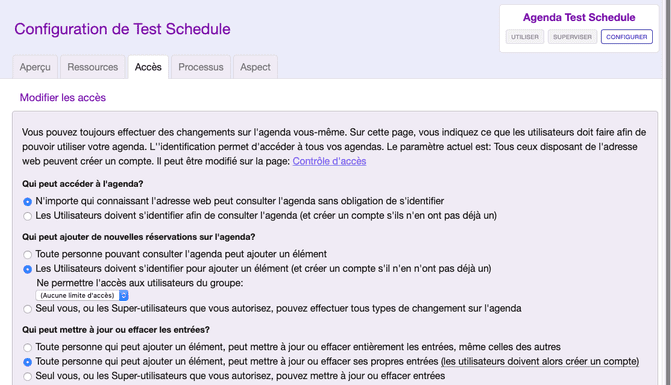 Paramètres d’Accès