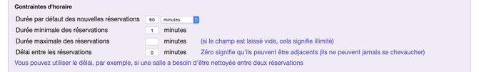 Durée par défaut d’un agenda de ressources