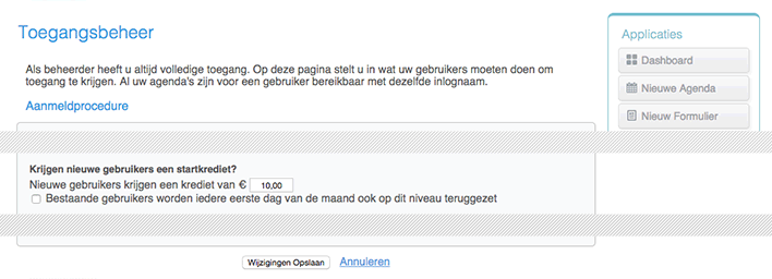 Startkrediet instellen