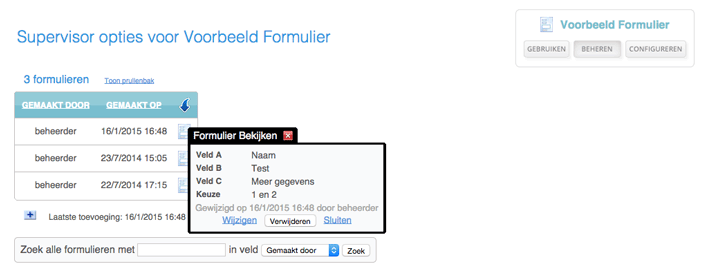 Overzicht van ingevulde formulieren