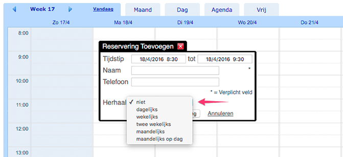 Repeterende reserveringen 2