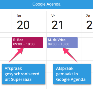 Toon uw SuperSaaS afspraken in een externe agenda