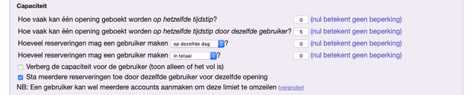 Limieten per opening