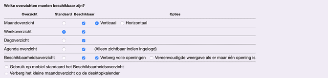 Beschikbare overzichten