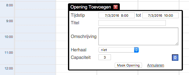 Nieuwe opening toevoegen