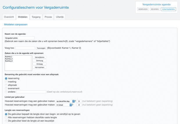 de online agenda configureren