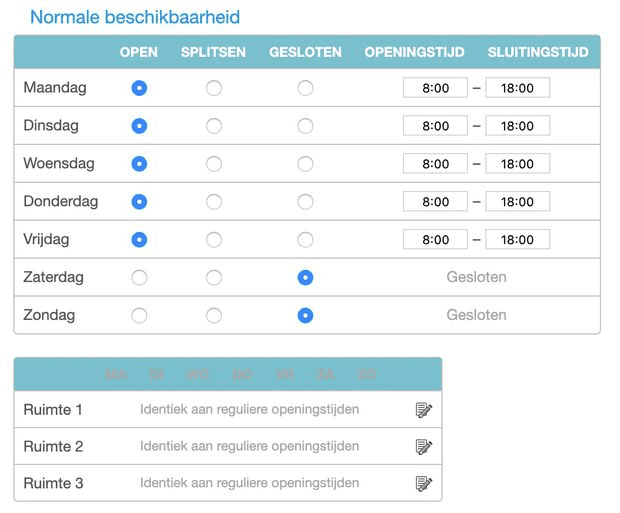 de openingstijden aanpassen