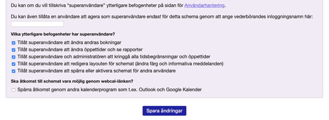 Åtkomstinställningar för superanvändare