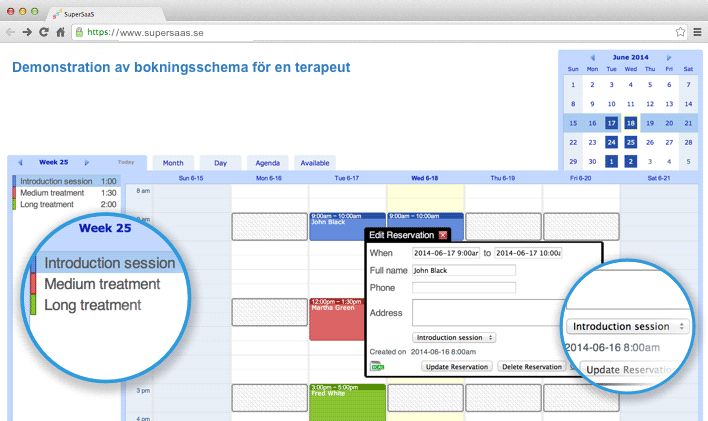 Exempel på ett tjänstschema